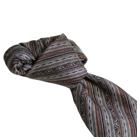 LANVIN PARIS Tie 100% Silk - Beige, Rust, Grey & Black Diagonal Stripes - Picture 2 of 6
